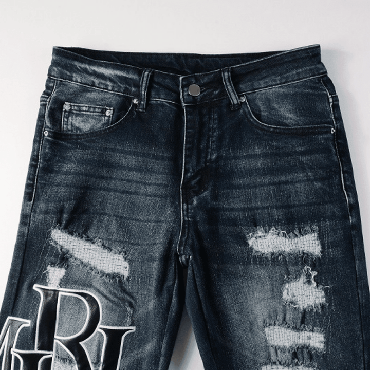 Amr Black Staggered Logo Patch Jeans - Novell "Fashion"