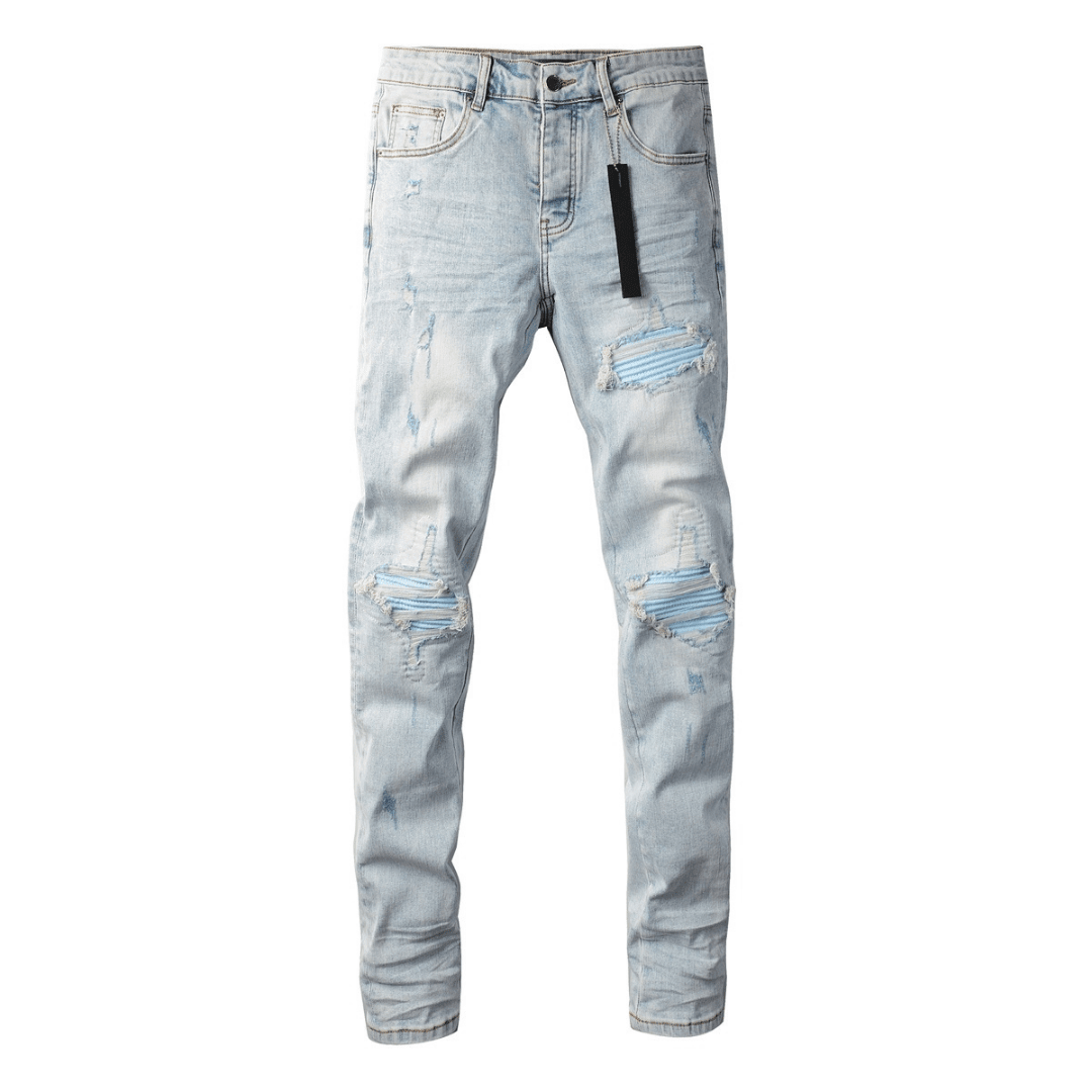 Amr Blue Patch Distressed Jeans - Novell "Fashion"