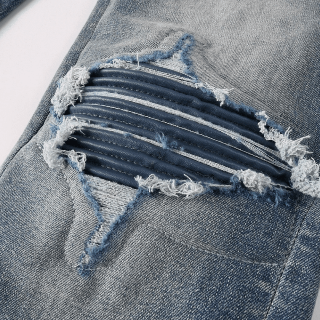 Amr Blue Patch Ripped Jeans - Novell "Fashion"