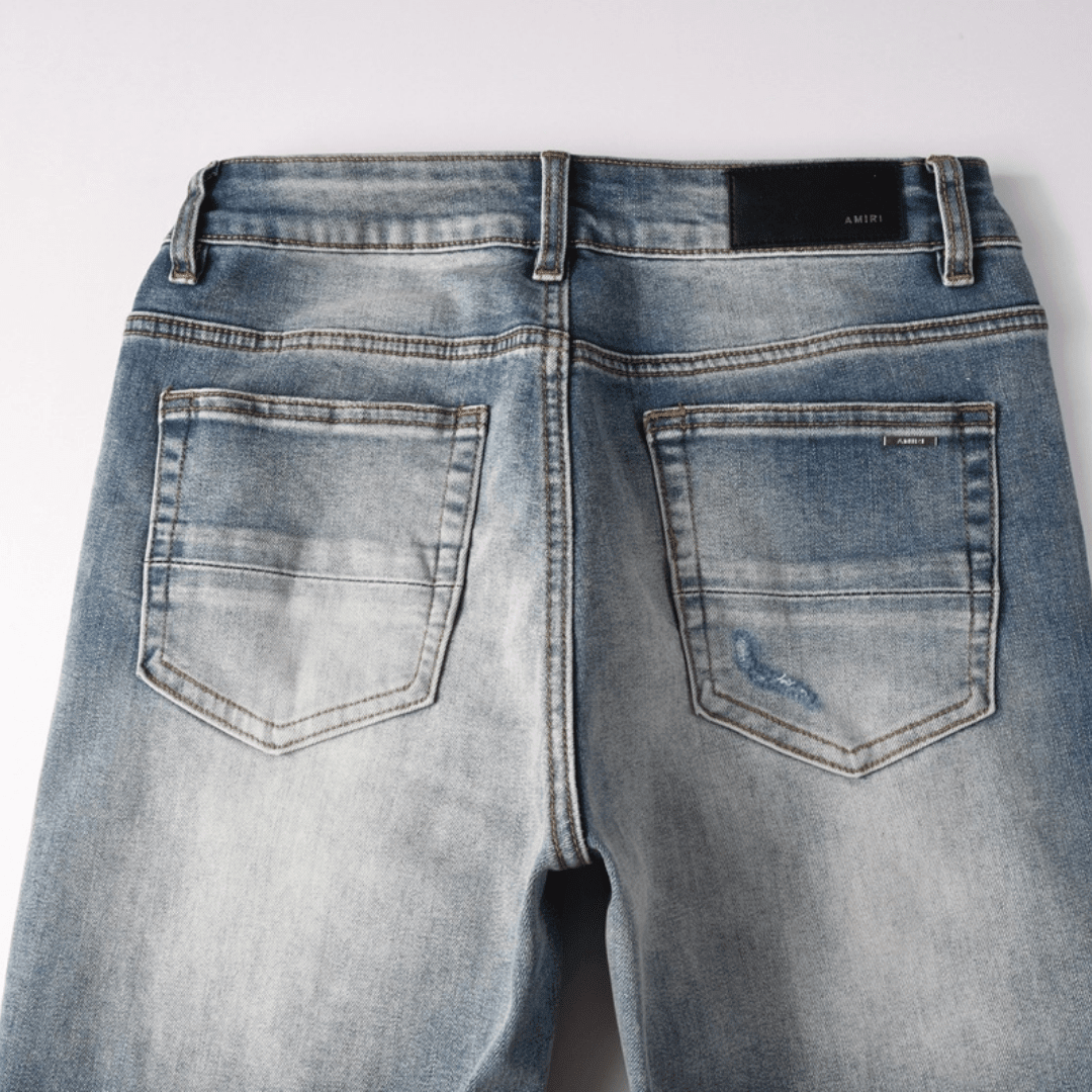 Amr Blue Patch Ripped Jeans - Novell "Fashion"