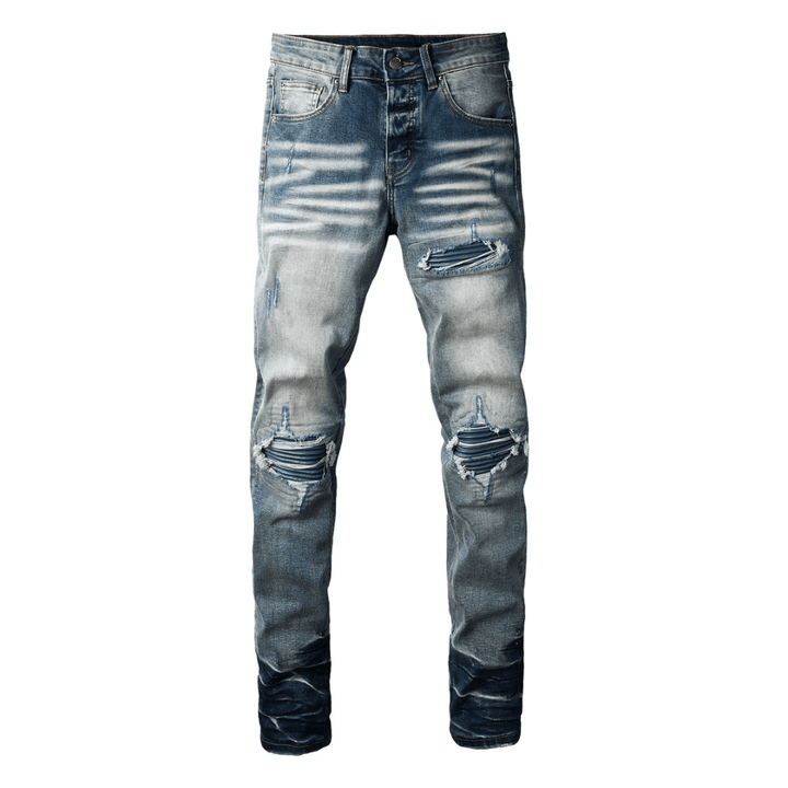 Amr Blue Patch Ripped Jeans - Novell "Fashion"