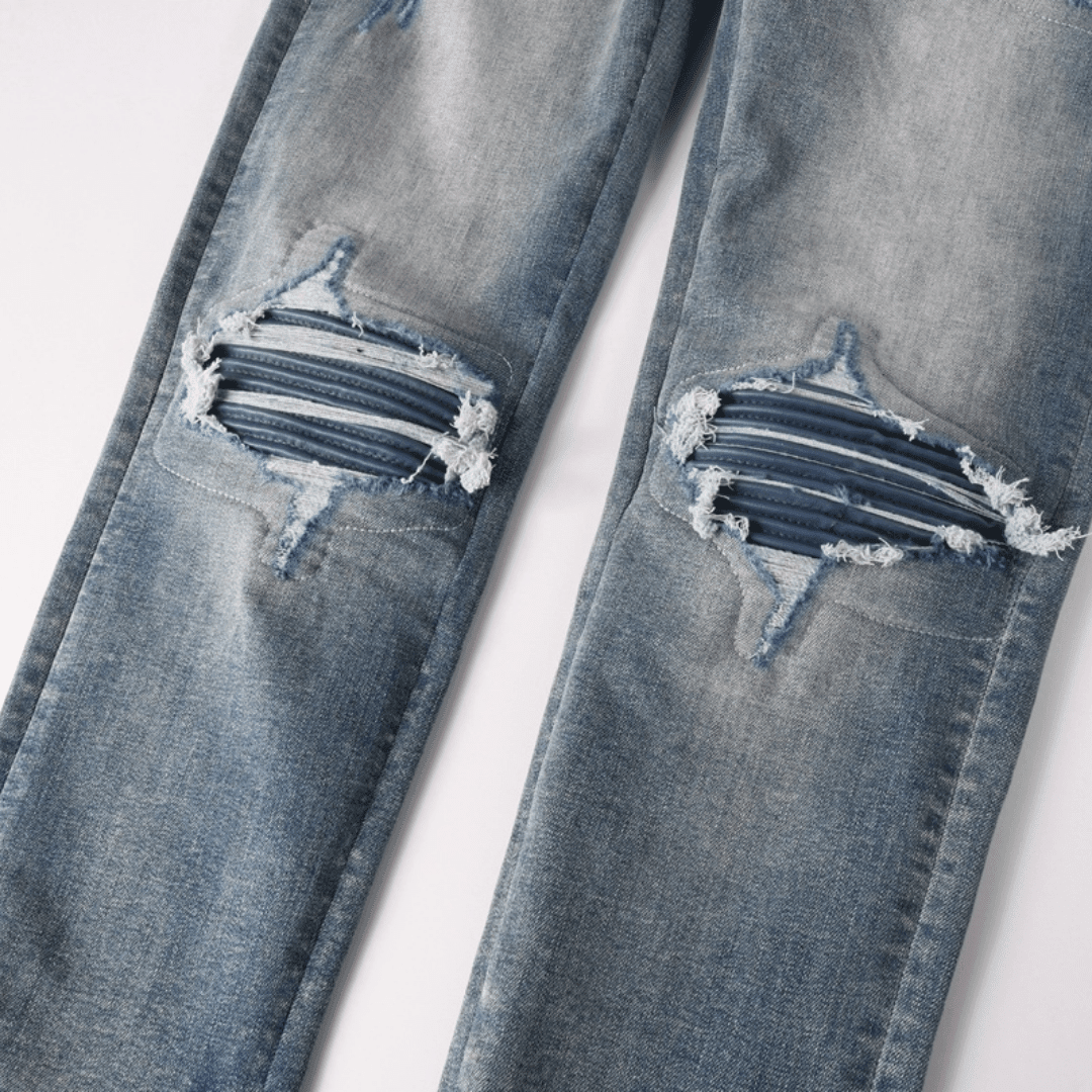 Amr Blue Patch Ripped Jeans - Novell "Fashion"