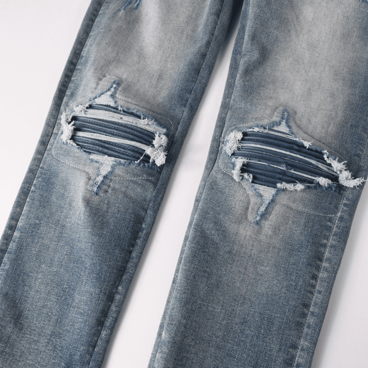 Amr Blue Patch Ripped Jeans - Novell "Fashion"