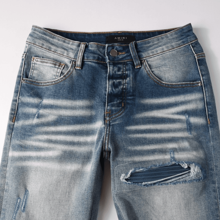 Amr Blue Patch Ripped Jeans - Novell "Fashion"