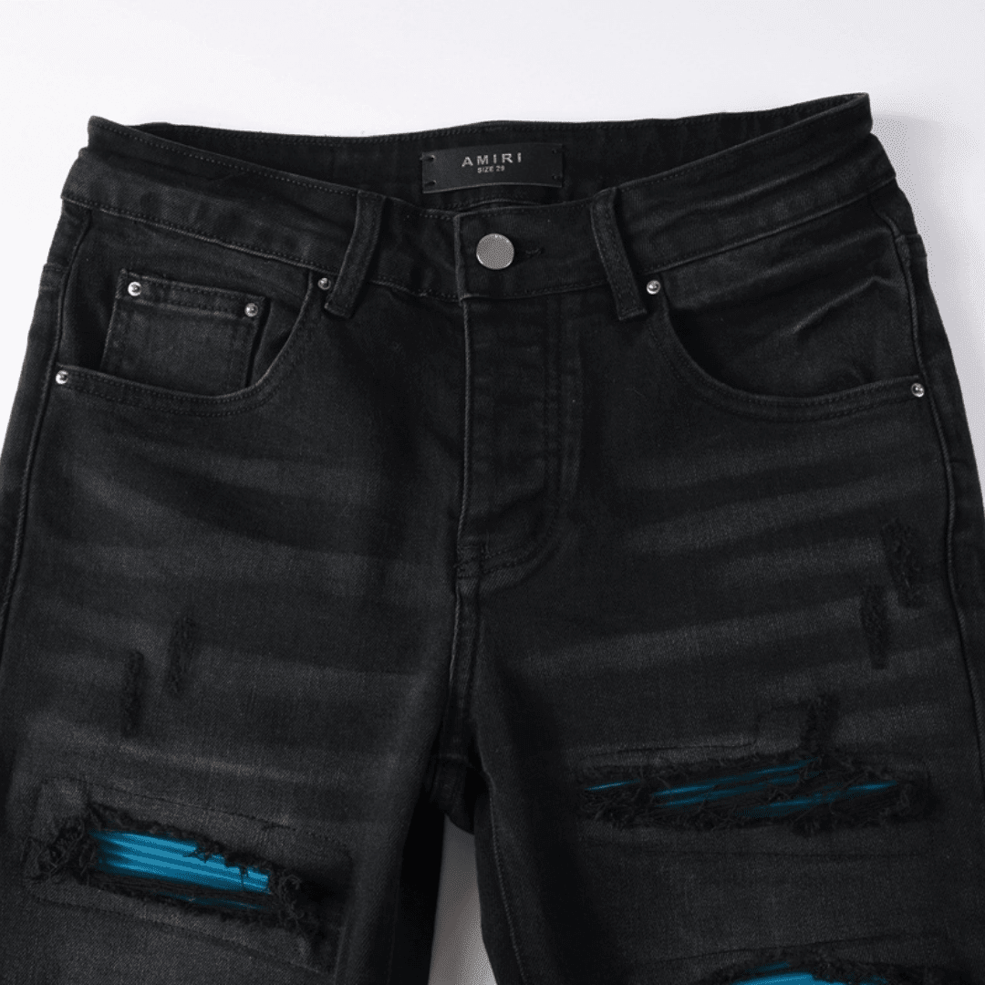 Amr Blue Ripped Patch Jeans - Novell "Fashion"