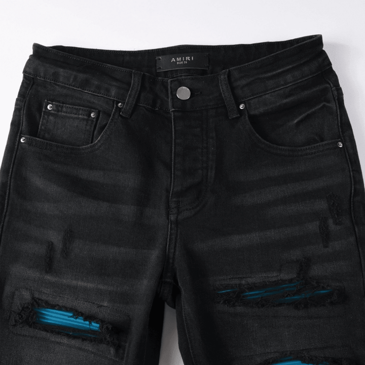 Amr Blue Ripped Patch Jeans - Novell "Fashion"