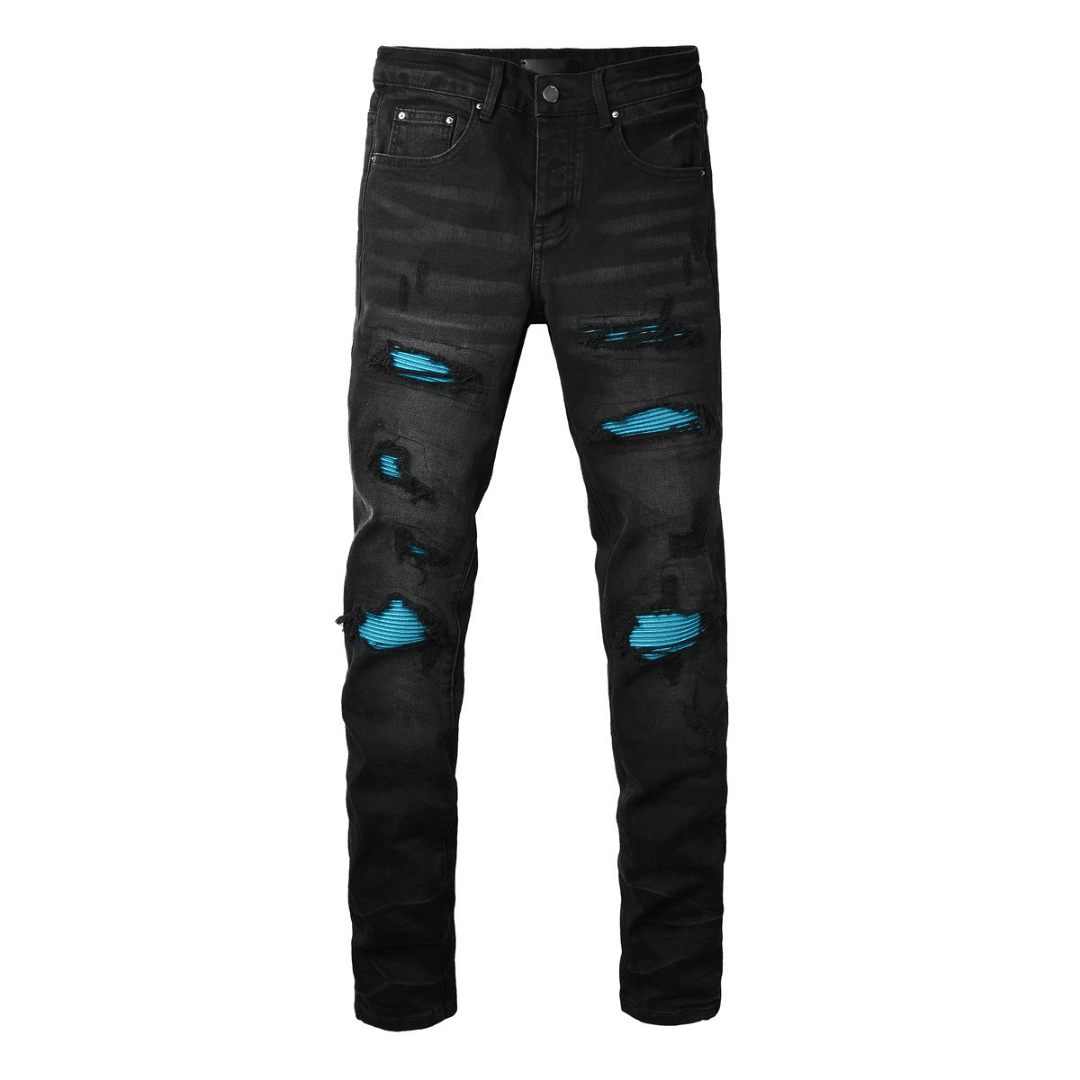 Amr Blue Ripped Patch Jeans - Novell "Fashion"