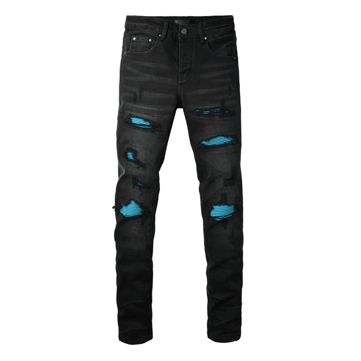 Amr Blue Ripped Patch Jeans - Novell "Fashion"