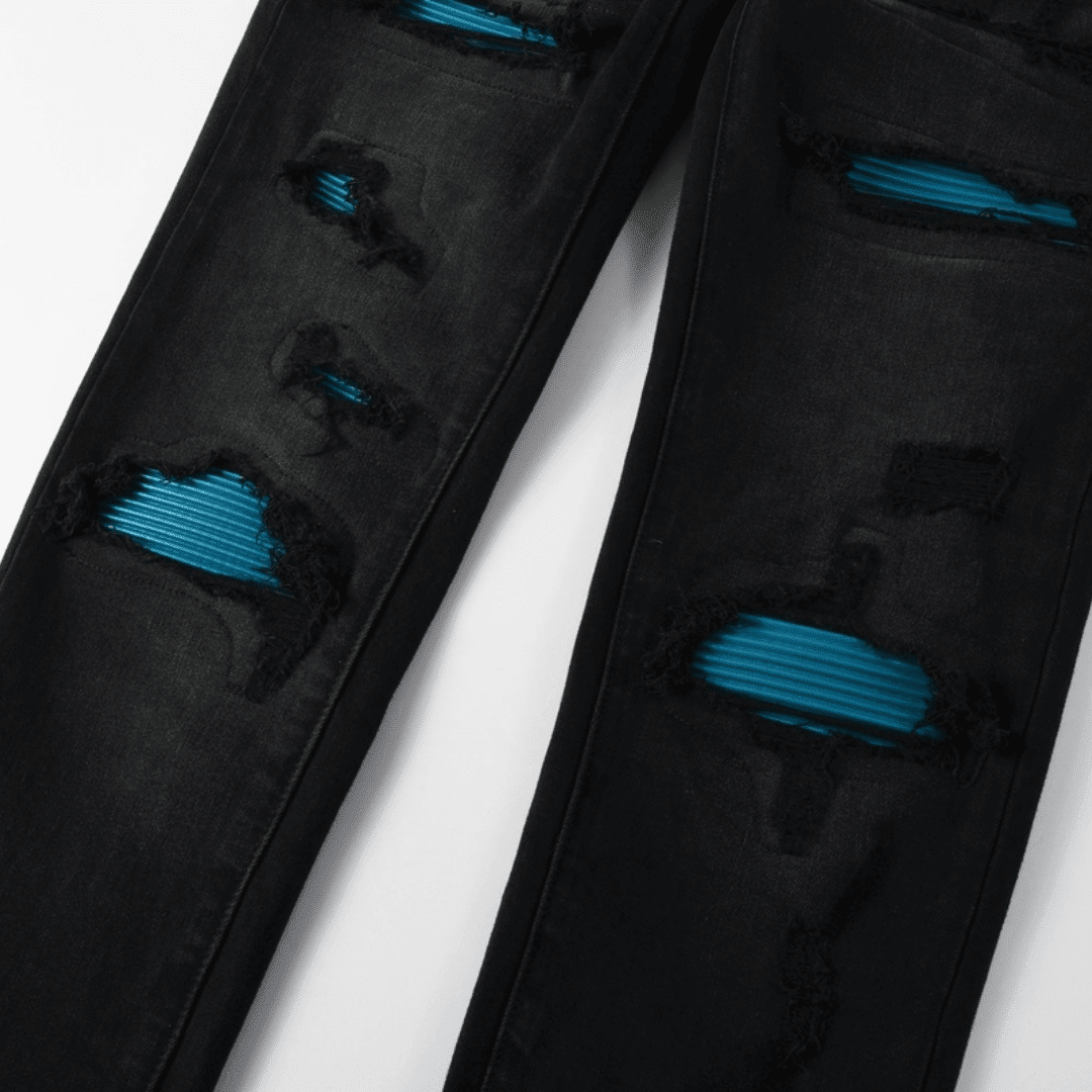 Amr Blue Ripped Patch Jeans - Novell "Fashion"