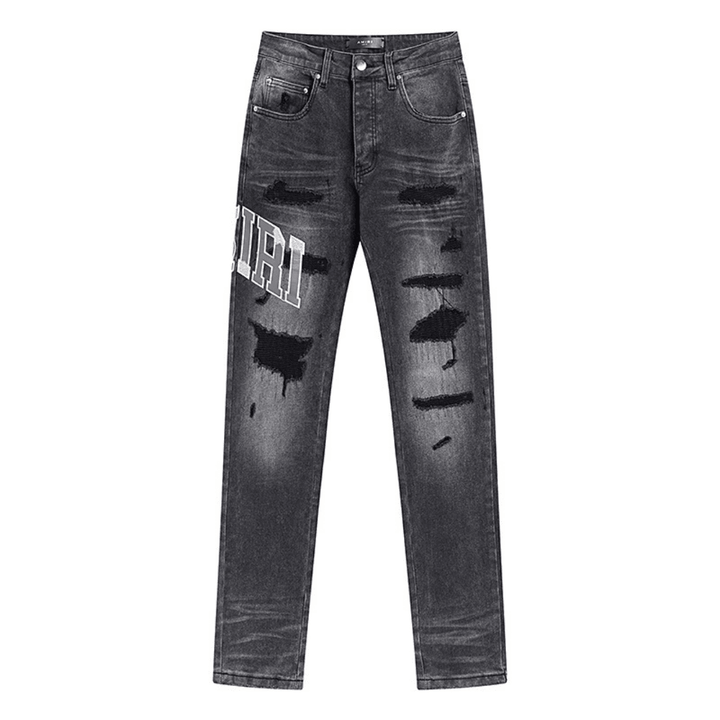 Amr Grey Staggered Logo Jeans - Novell "Fashion"