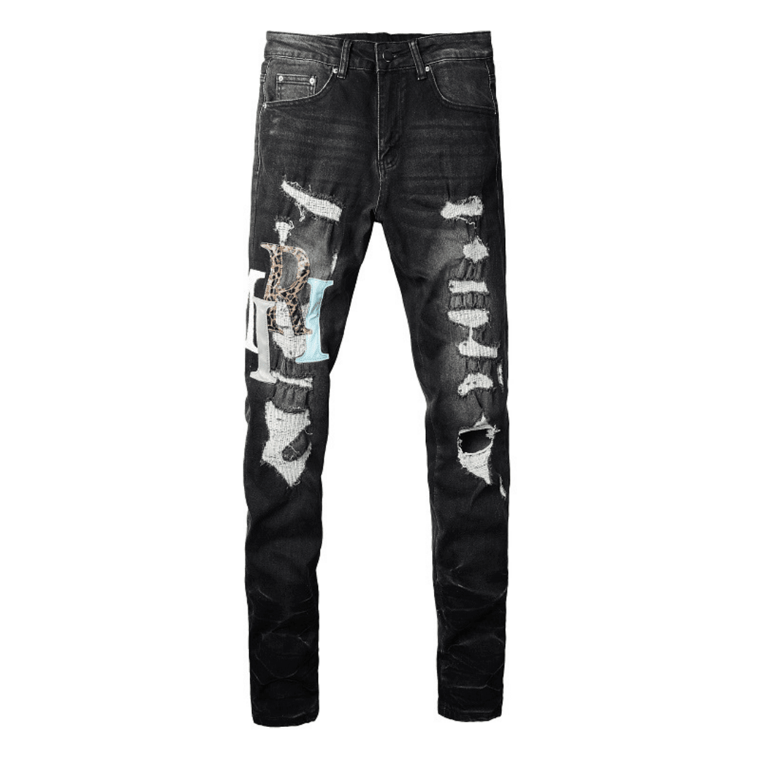 Amr Logo Distressed Black Jeans - Novell "Fashion"