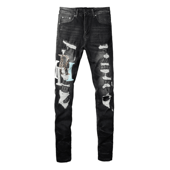Amr Logo Distressed Black Jeans - Novell "Fashion"