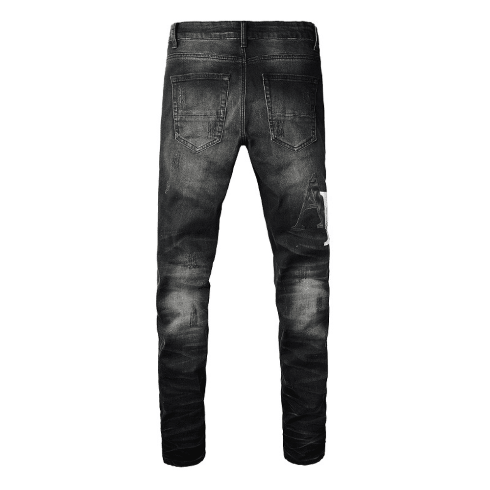Amr Logo Distressed Black Jeans - Novell "Fashion"