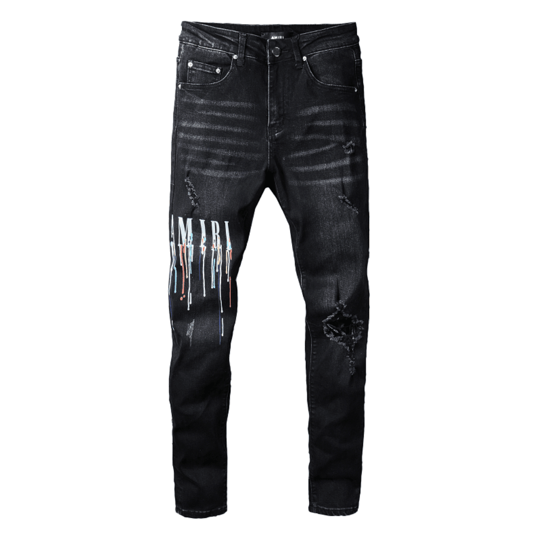 Amr Paint Drip Distressed Black Jeans - Novell "Fashion"