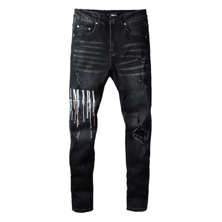 Amr Paint Drip Distressed Black Jeans - Novell "Fashion"