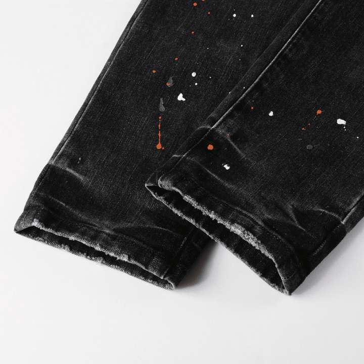 Purple Distressed Paint Jeans - Novell "Fashion"