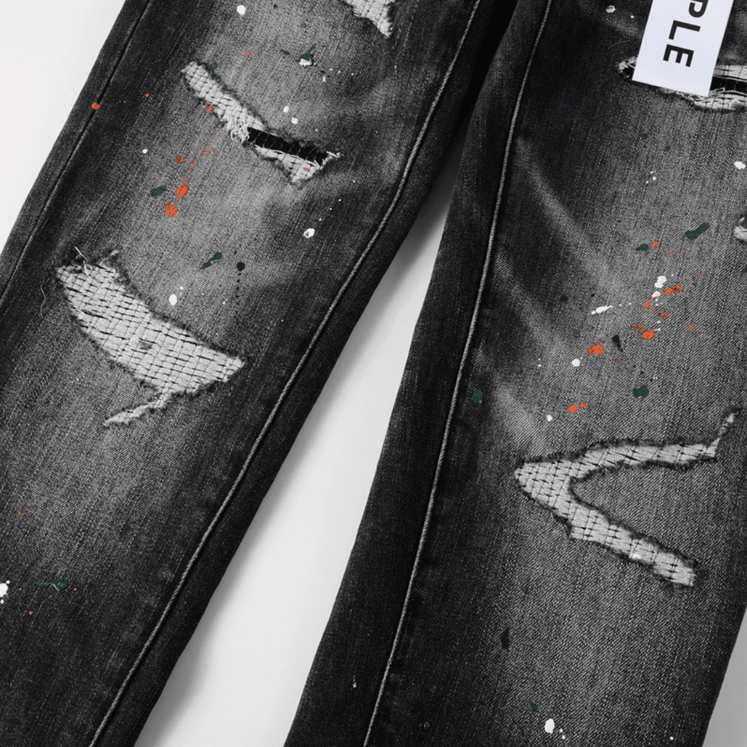 Purple Distressed Paint Jeans - Novell "Fashion"