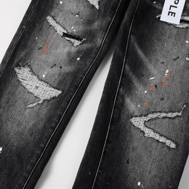 Purple Distressed Paint Jeans - Novell "Fashion"