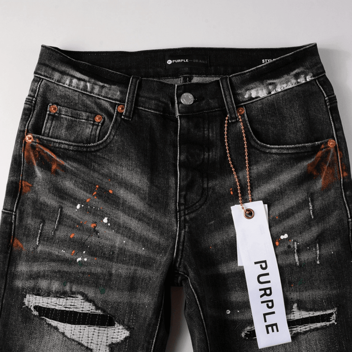 Purple Distressed Paint Jeans - Novell "Fashion"