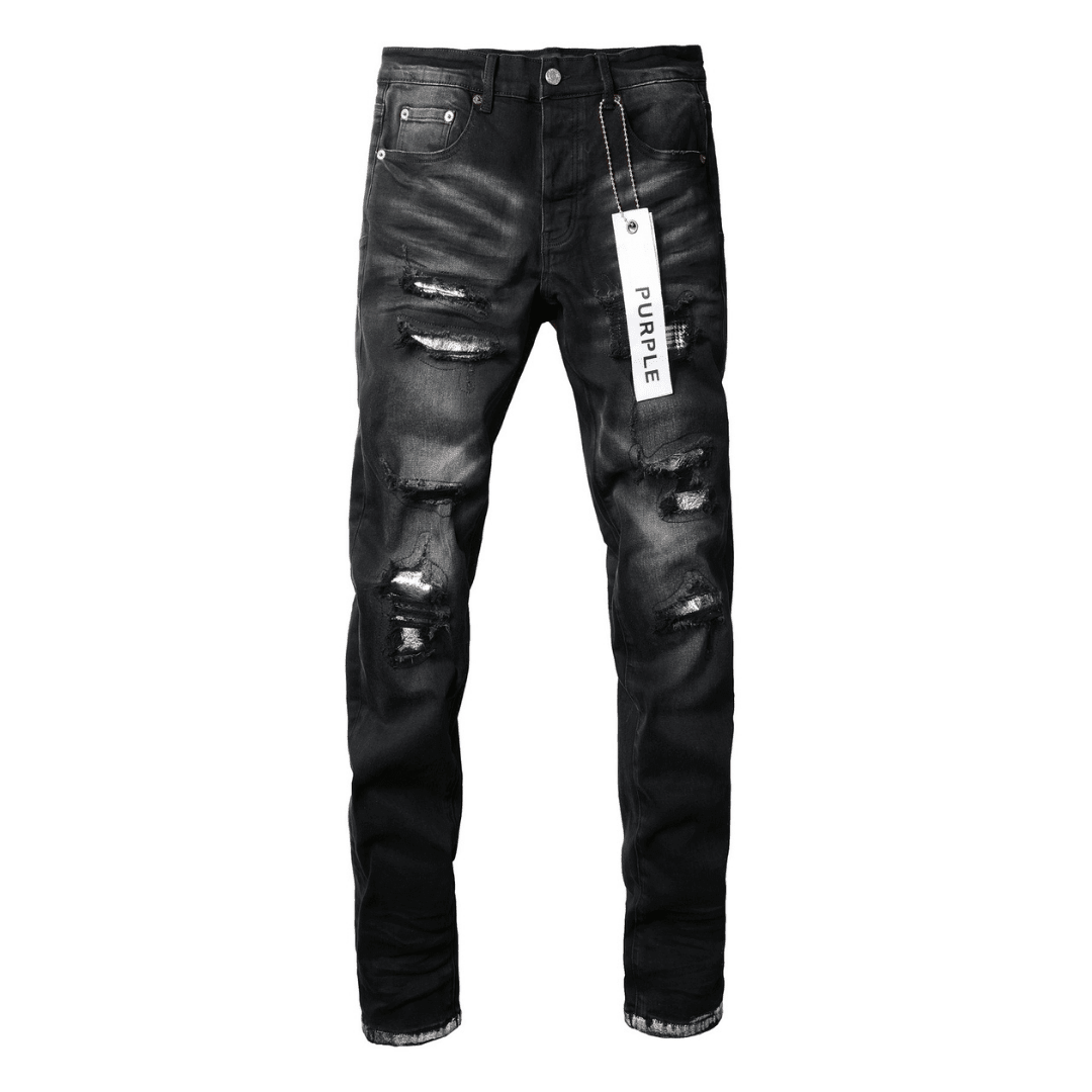 Purple Monogram Patch Ripped Jeans - Novell "Fashion"