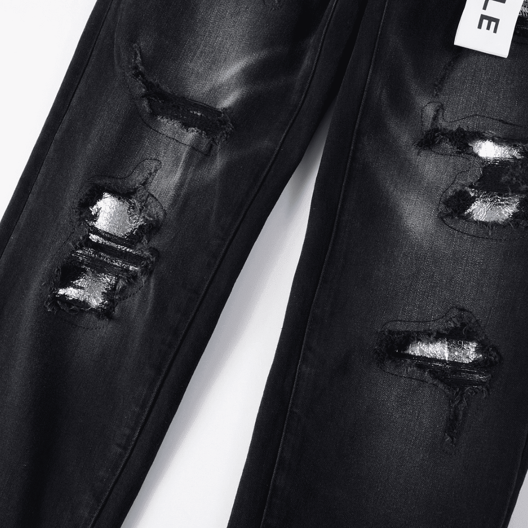 Purple Monogram Patch Ripped Jeans - Novell "Fashion"