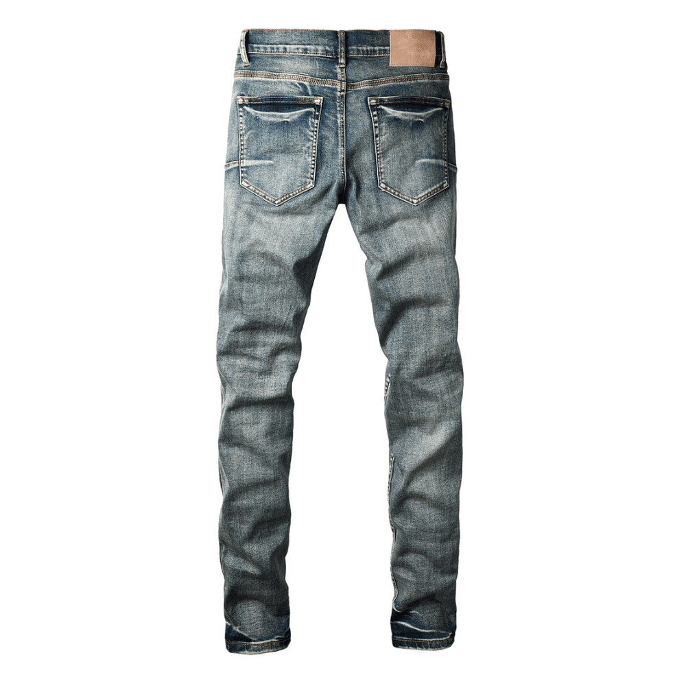 Purple Red Distressed Patch Jeans - Novell "Fashion"