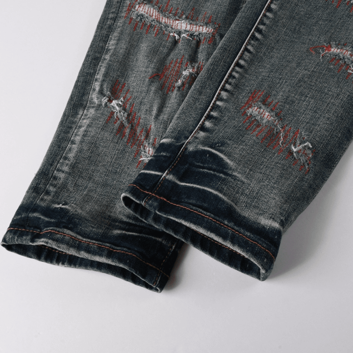 Purple Red Distressed Patch Jeans - Novell "Fashion"