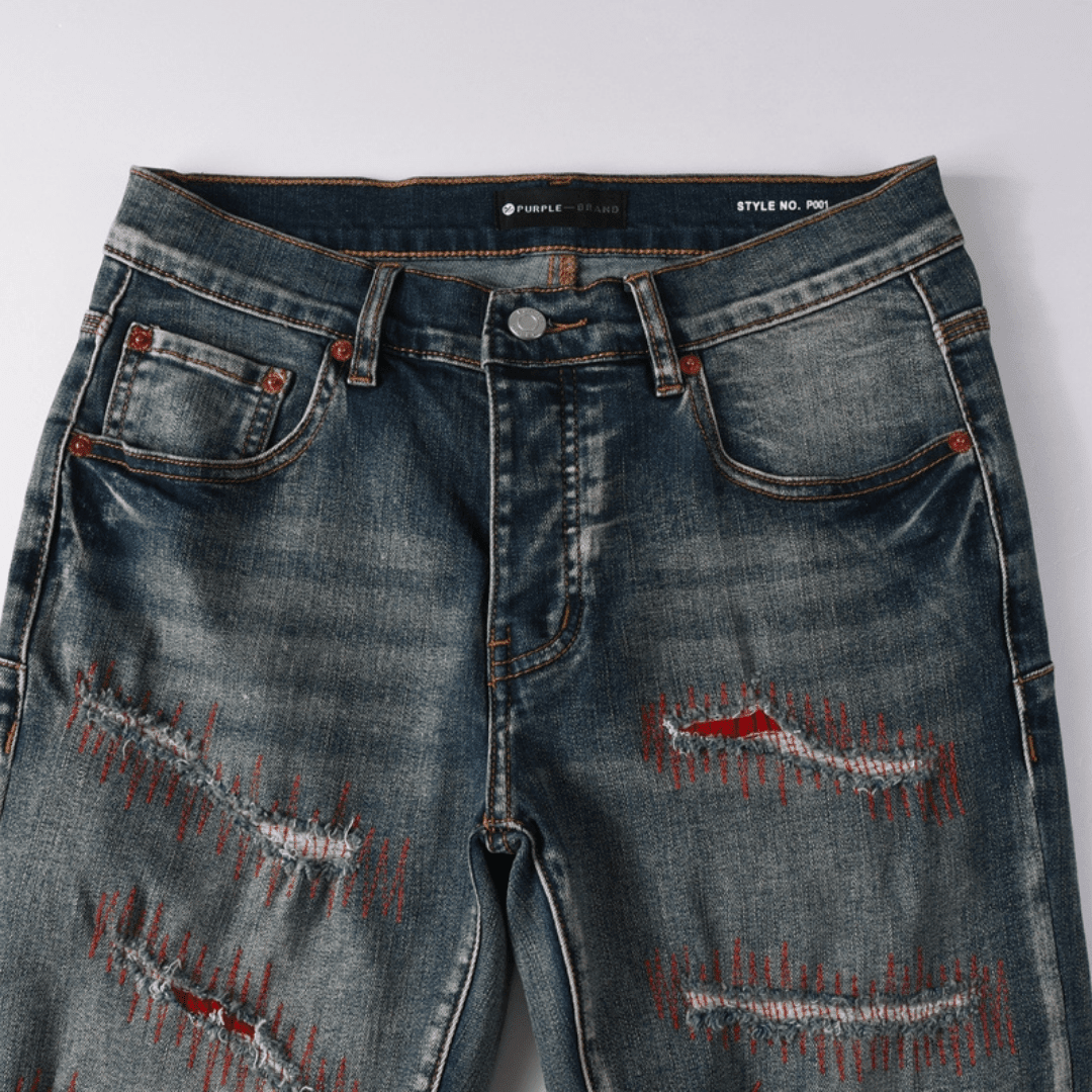 Purple Red Distressed Patch Jeans - Novell "Fashion"