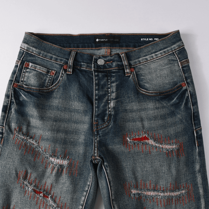 Purple Red Distressed Patch Jeans - Novell "Fashion"