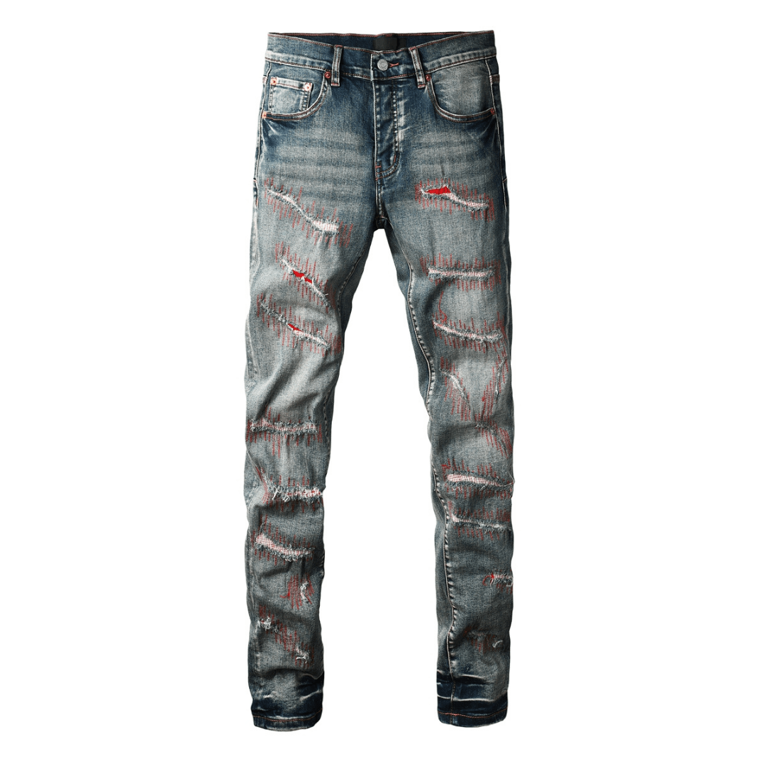 Purple Red Distressed Patch Jeans - Novell "Fashion"