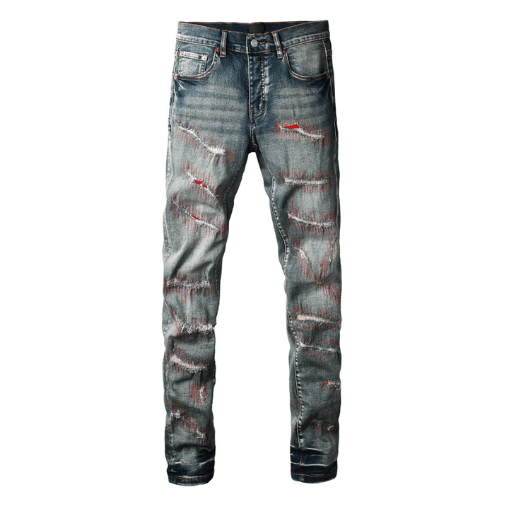 Purple Red Distressed Patch Jeans - Novell "Fashion"